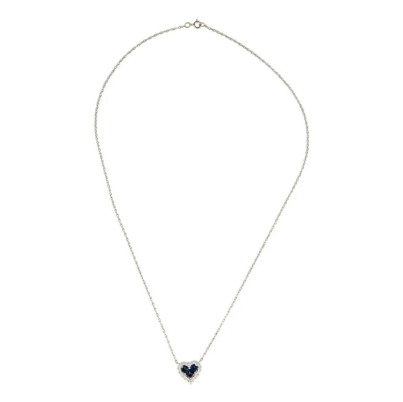 ππ14K Diamond & Sapphire Heart Pendant Necklace White Gold Rhodium Plated - Picture 4 of 4